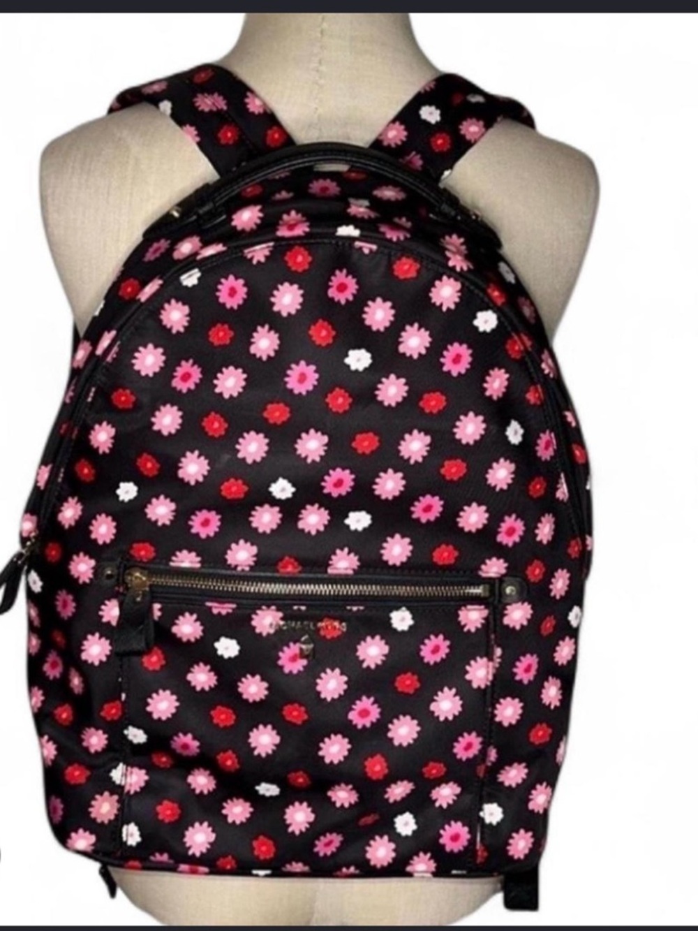Michael Kors Black Backpack with Pink & Red Floral Dot Print - Picture 4 of 10